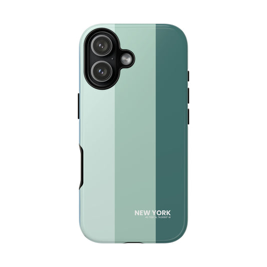 Tough phone case with teal and sage green vertical color block design