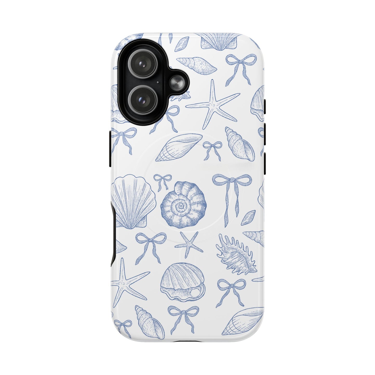 Vintage blue seashell drawing MagSafe compatible case for iPhone 17