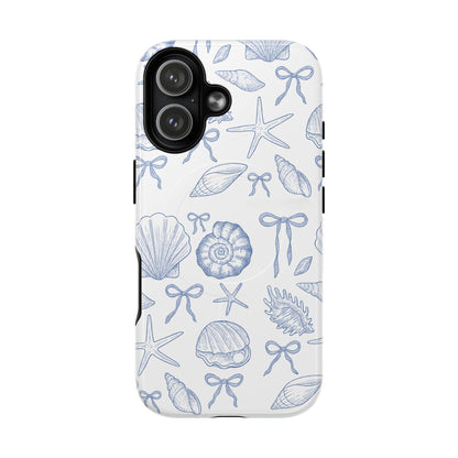 Vintage blue seashell drawing MagSafe compatible case for iPhone 17