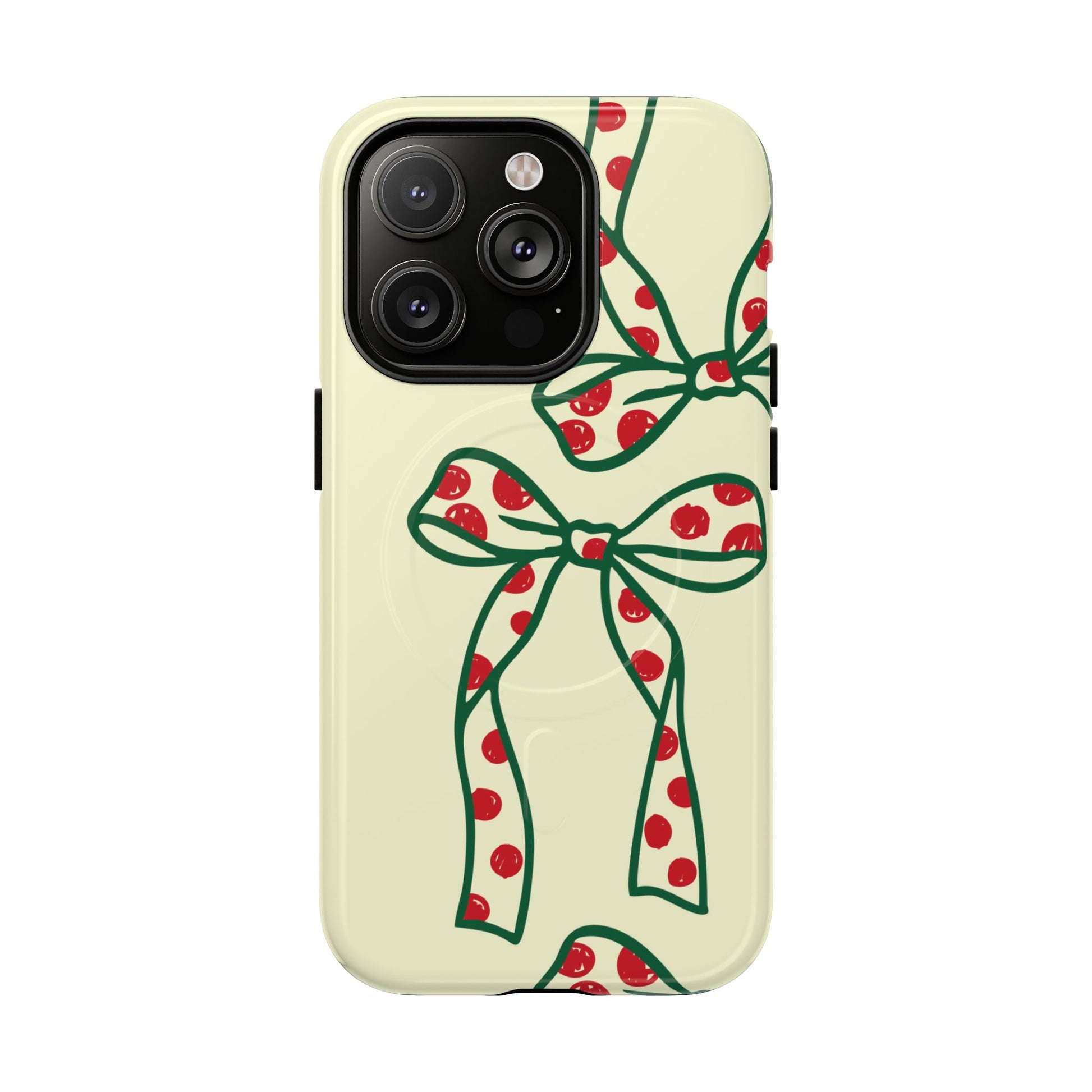 Vintage green and red bow MagSafe compatible phone case