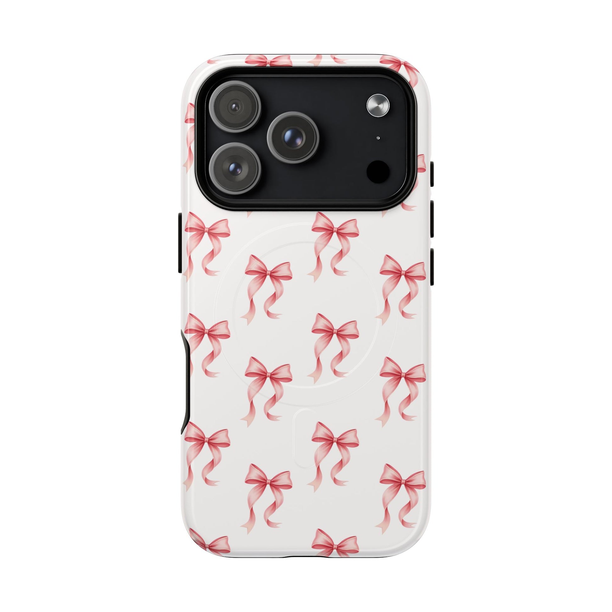 Watercolor Coquette pink ribbon MagSafe compatible iPhone case