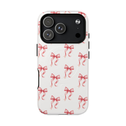 Watercolor Coquette pink ribbon MagSafe compatible iPhone case