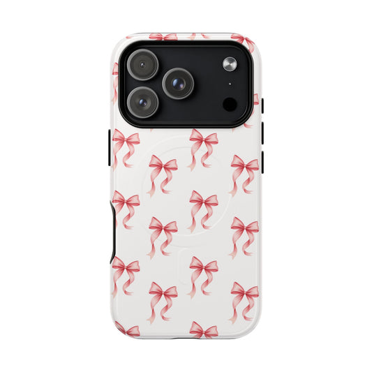 Watercolor Coquette pink ribbon MagSafe compatible iPhone case