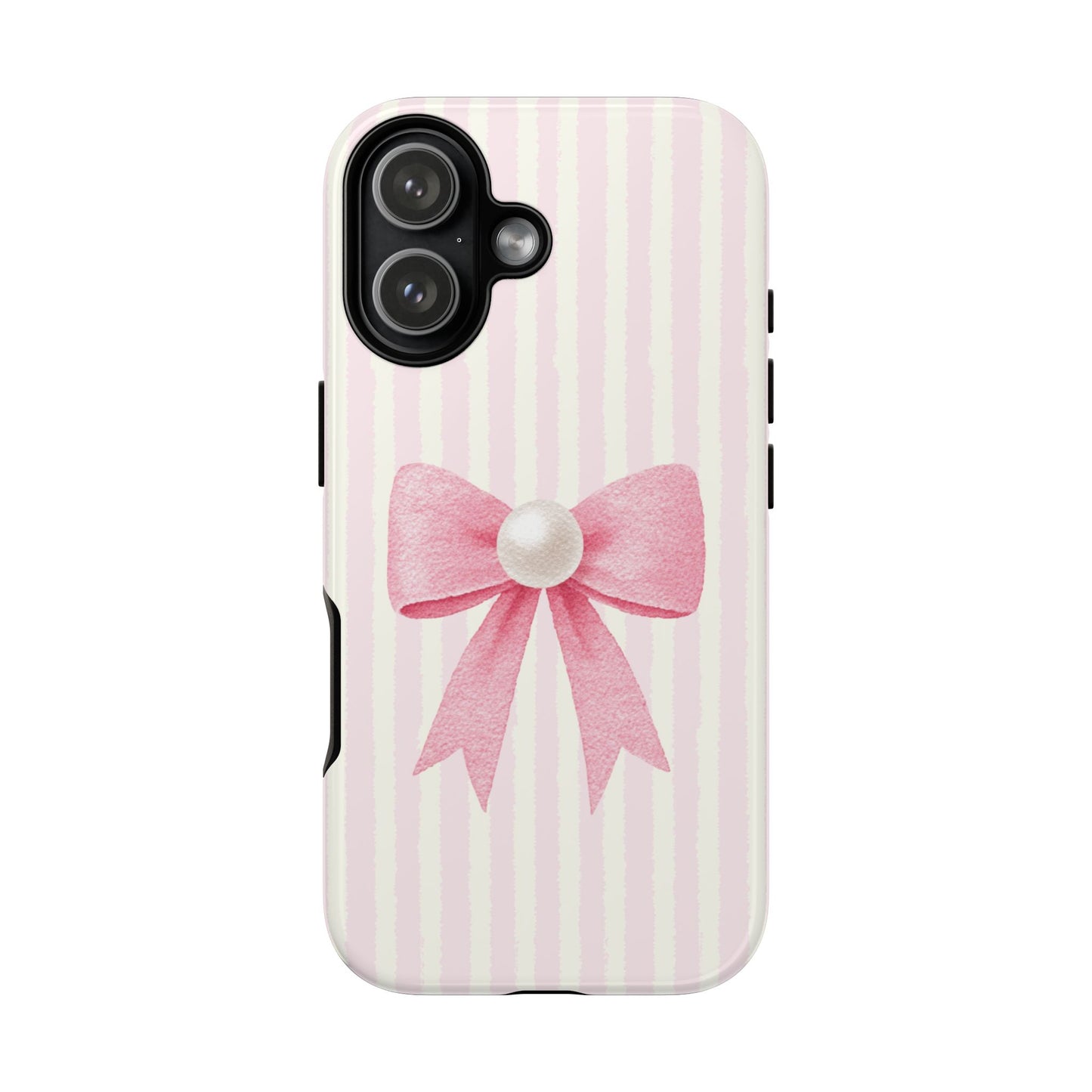 Watercolor pink stripe and bow protective phone case